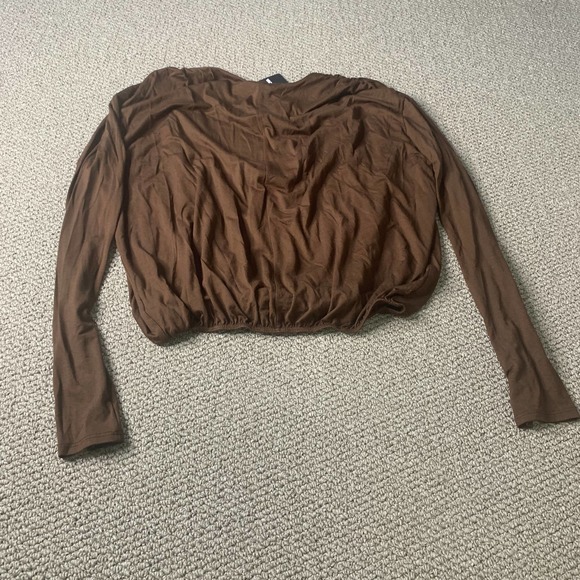 Fashion Nova Womens Top‎ Size Small Brown Never Ruche Me Long Sleeves Surplice - Picture 6 of 11